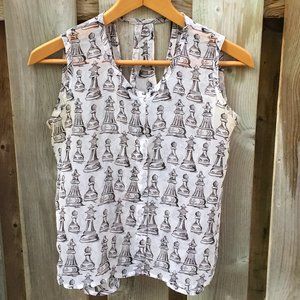 Chess print handmade sheer cream blouse - size S